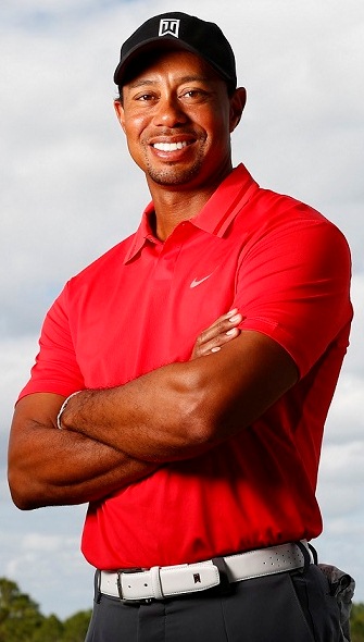 Tiger straight on red shirt